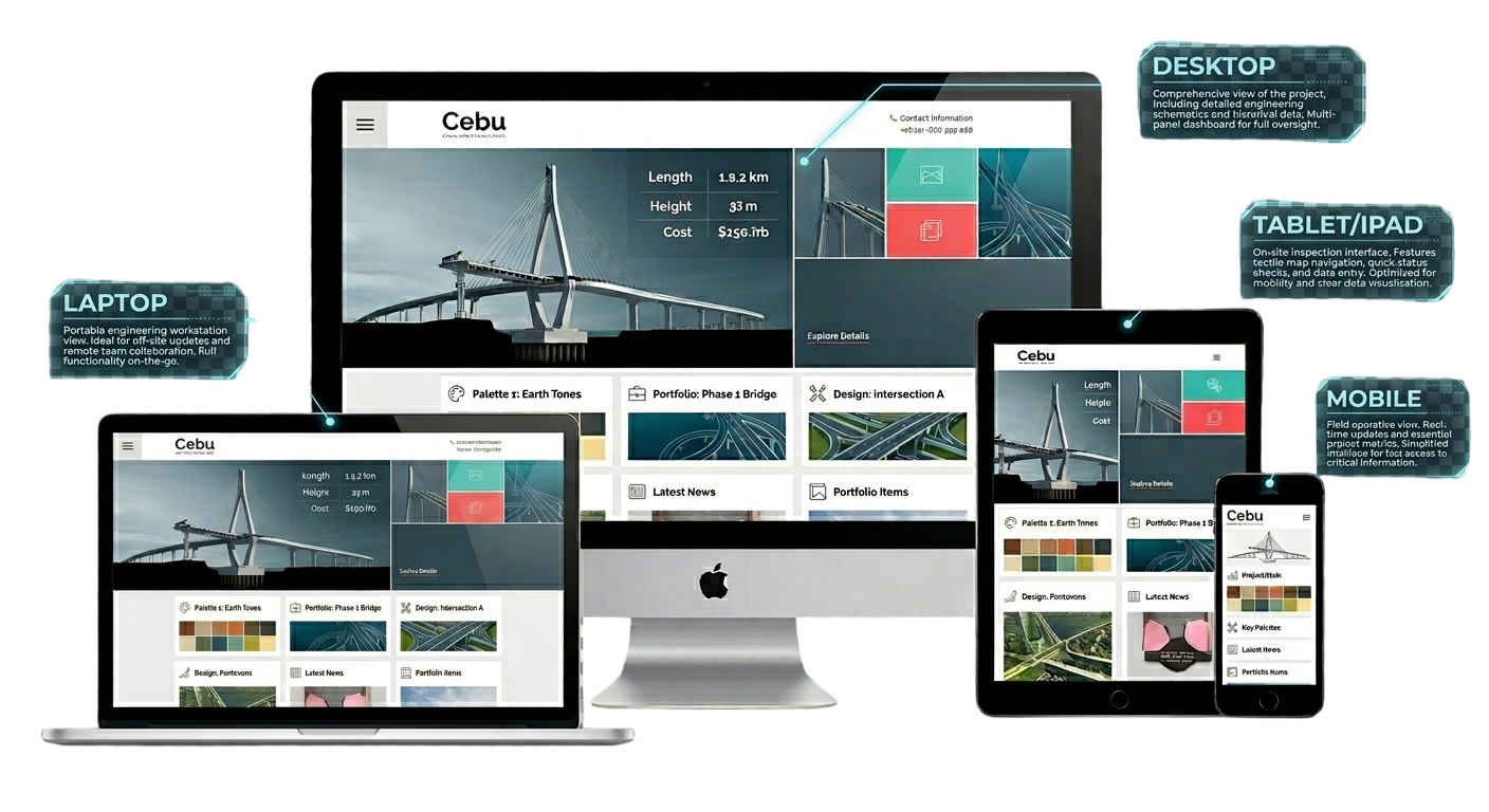 Responsive Cebu web design portfolio displayed on desktop iMac, tablet, and mobile smartphone layouts